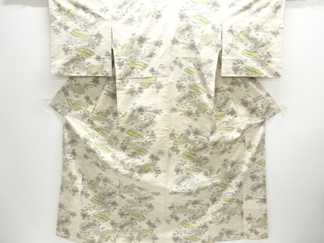 JAPANESE KIMONO / TSUMUGI / WOVEN ROUGH WAVE & PLANT